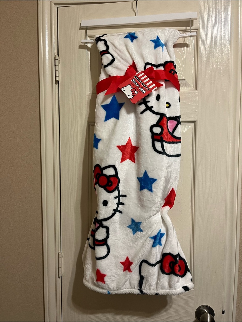 Hello Kitty White Red and Blue Stars Throw Blanket